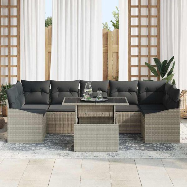 vidaXL Set Divano da Giardino 8 pcs Grigio chiaro polyrattan