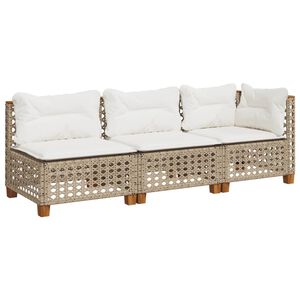 vidaXL Divano da Giardino con Cuscini a 3 Posti Beige in Polyrattan