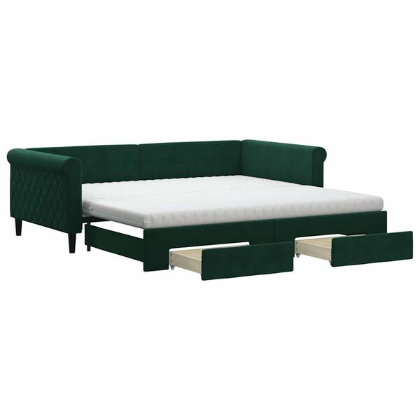 vidaXL Divano Letto Estraibile Cassetti Verde Scuro 100x200cm Velluto