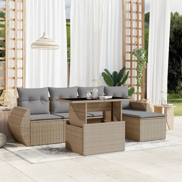 vidaXL Set Divano da Giardino 6 pz con Cuscini Beige in Polyrattan