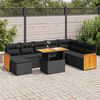 vidaXL Set Divani da Giardino 9 pz con Cuscini Nero Polyrattan Acacia
