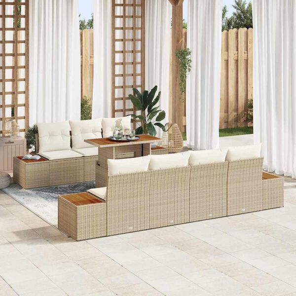 vidaXL Set Divano da Giardino con cuscino 8 pcs Beige Poly Rattan