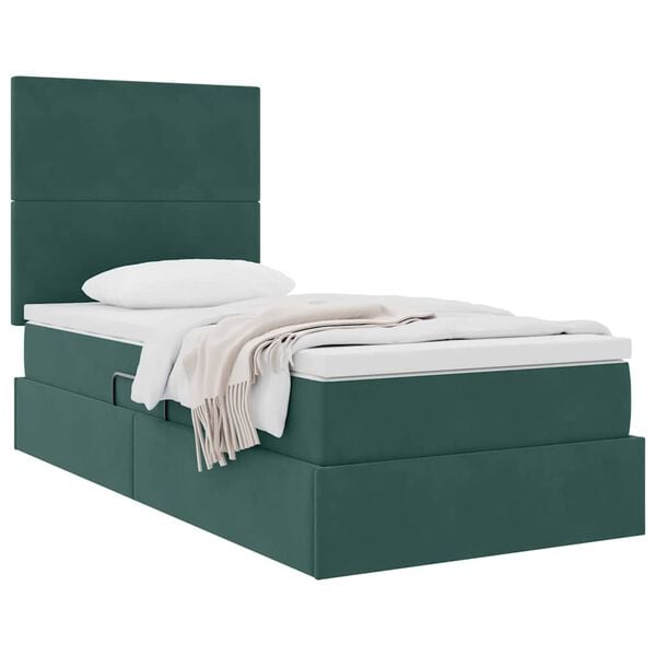 vidaXL Letto con contenitore e materasso Verde Scuro 90 x 190 cm