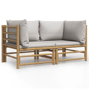 vidaXL Divani Angolari da Giardino con Cuscini Grigio Chiaro 2pz Bamb&ugrave;