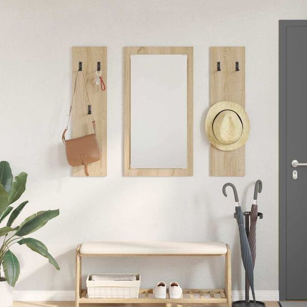 vidaXL Appendiabiti a muro con specchio rovere sonoma 96 x 1.5 x 90 cm