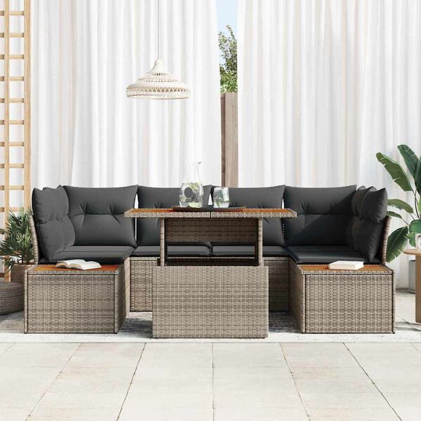 vidaXL Set Divano da Giardino 7 pcs Grigio Poly Rattan