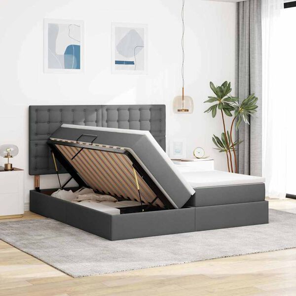 vidaXL Letto con Contenitore Grigio scuro 200 x 200 cm Pelle Sintetica