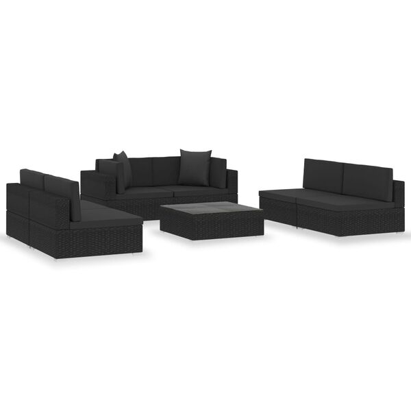 vidaXL Set Divani da Giardino 7 pz con Cuscini in Polyrattan Nero