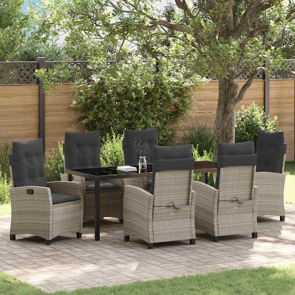 vidaXL Set da Pranzo per Giardino 7 pcs Grigio chiaro polyrattan