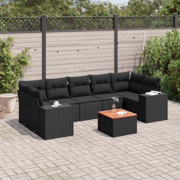 vidaXL Set Divani da Giardino con Cuscini 8 pz Nero in Polyrattan