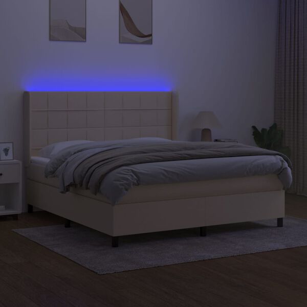 vidaXL Letto a Molle con Materasso e LED Crema 180x200 cm in Tessuto