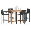 vidaXL Set Bar da Giardino 5 pz Nero in Legno Acacia e Polyrattan