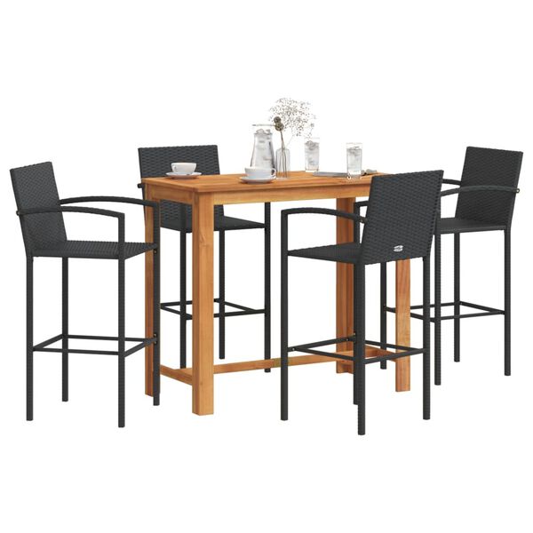 vidaXL Set Bar da Giardino 5 pz Nero in Legno Acacia e Polyrattan