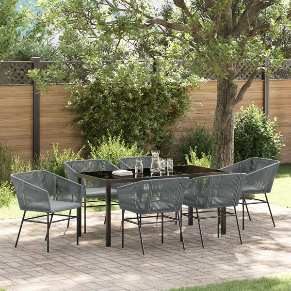 vidaXL Set da Pranzo per Giardino con cuscino 7 pcs Grigio