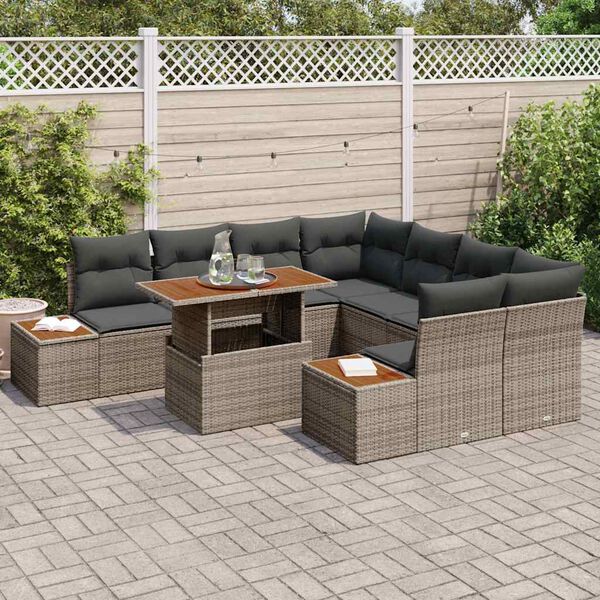 vidaXL Set da Pranzo per Giardino con cuscino 9 pcs Grigio e Marrone