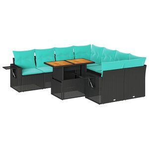 vidaXL Set Divani da Giardino 9 pz con Cuscini Nero in Polyrattan