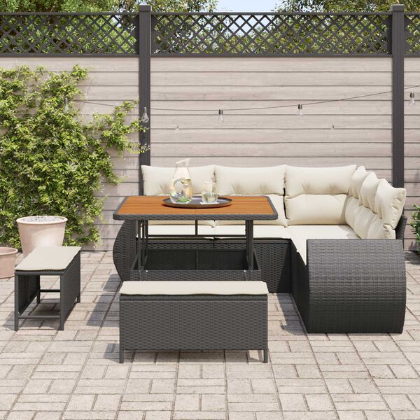 vidaXL Set Divano da Giardino 8 pcs Nero e Crema polyrattan