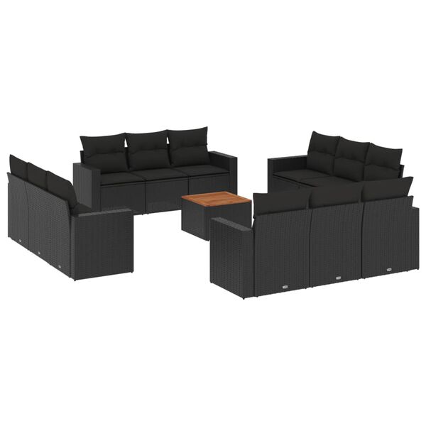 vidaXL Set Divani da Giardino 13pz con Cuscini Nero in Polyrattan