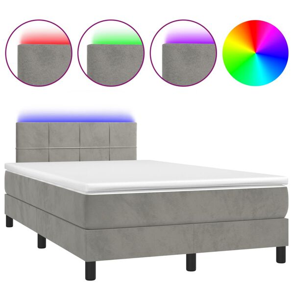 vidaXL Letto a Molle con Materasso e LED Grigio Chiaro 120x200 cm Velluto