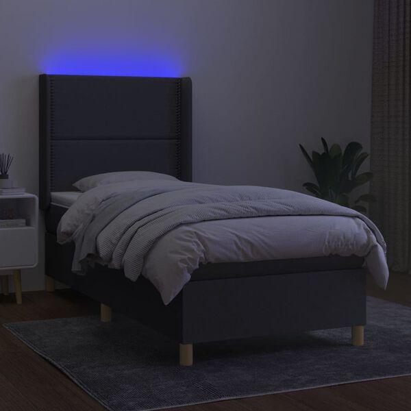 vidaXL Letto a Molle Materasso e LED Grigio Scuro 100x200cm in Tessuto