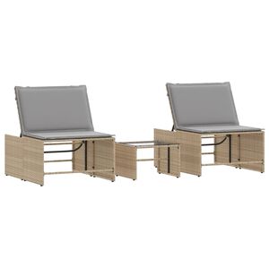 vidaXL Lettini prendisole 2 pz con tavolo beige in polyrattan