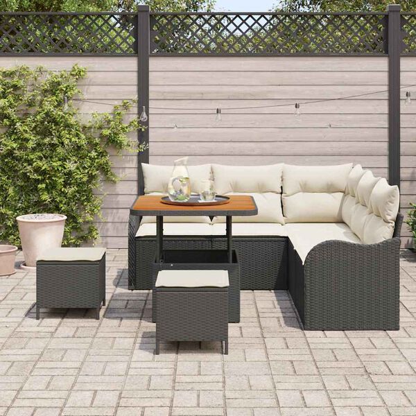 vidaXL Set Divano da Giardino con cuscino 8 pcs Nero e Crema