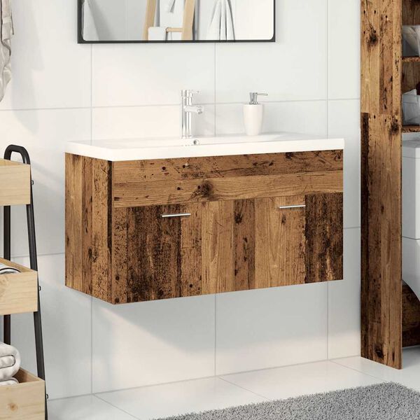 vidaXL Mobile Bagno Lavabo Integrato Legno Antico in Legno Multistrato