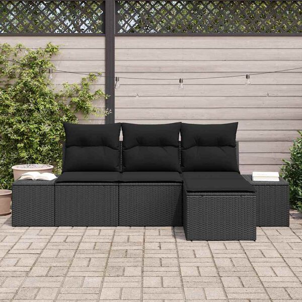vidaXL Set Divano da Giardino con cuscino con archiviazione 4 pcs Nero