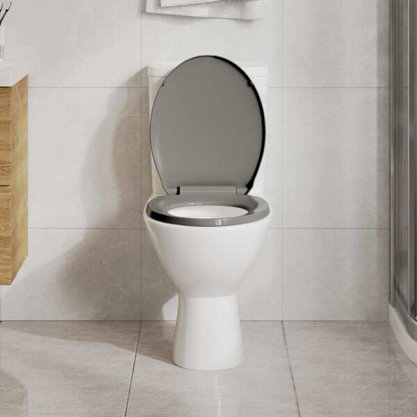 vidaXL Tavoletta WC a Chiusura Ammortizzata Grigio Ovale