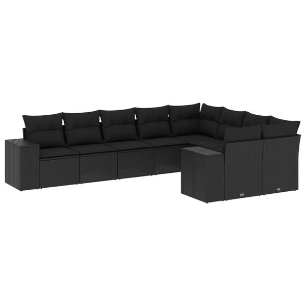 vidaXL Set Divani da Giardino 9 pz con Cuscini Nero in Polyrattan
