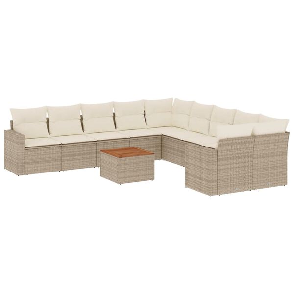 vidaXL Set Divani da Giardino 11 pz con Cuscini Beige in Polyrattan