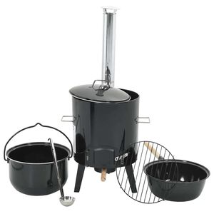 vidaXL Cannone Gulasch con Camino e Coperchio Nero Acciaio Smaltato