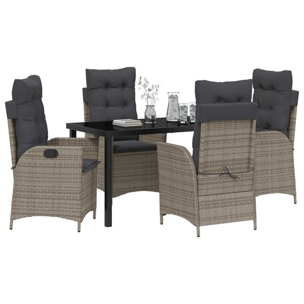 vidaXL Set da Pranzo per Giardino con cuscino 5 pcs Grigio polyrattan