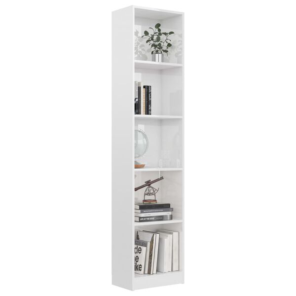 vidaXL Libreria 5 Ripiani Bianco Lucido 40x24x175 cm Legno Multistrato