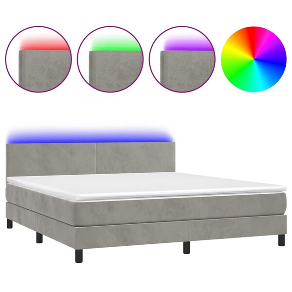 vidaXL Letto a Molle con Materasso e LED Grigio Chiaro 180x200 cm Velluto