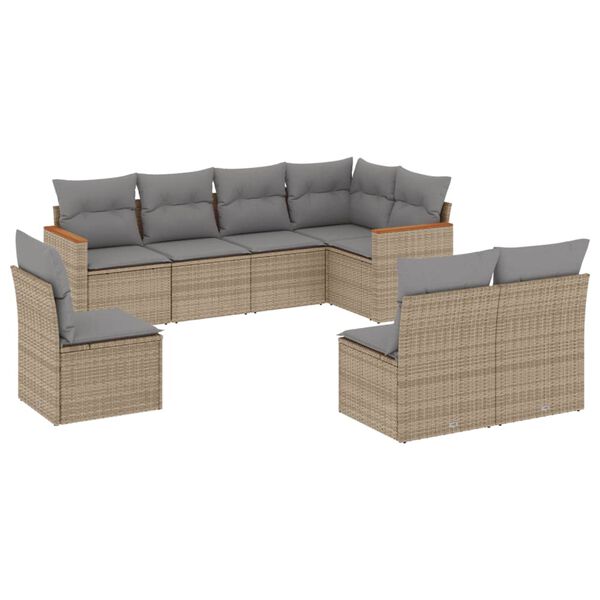 vidaXL Set Divano da Giardino 8 pz con Cuscini Beige in Polyrattan