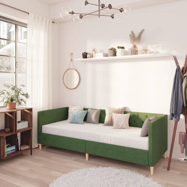 vidaXL Dormeuse con Materasso e USB Verde Scuro in Tessuto 90x200 cm