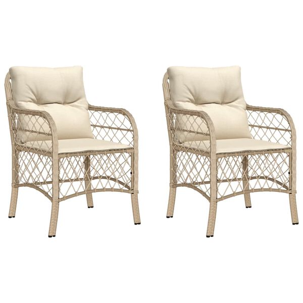 vidaXL Sedie da Giardino con Cuscini 2 pz Beige in Polyrattan