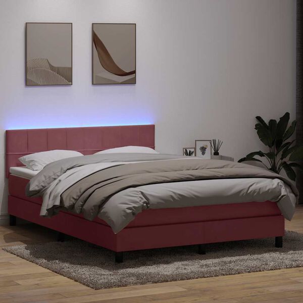 vidaXL Letto a Molle con Materasso e LED Rosa 140x220 cm in Velluto