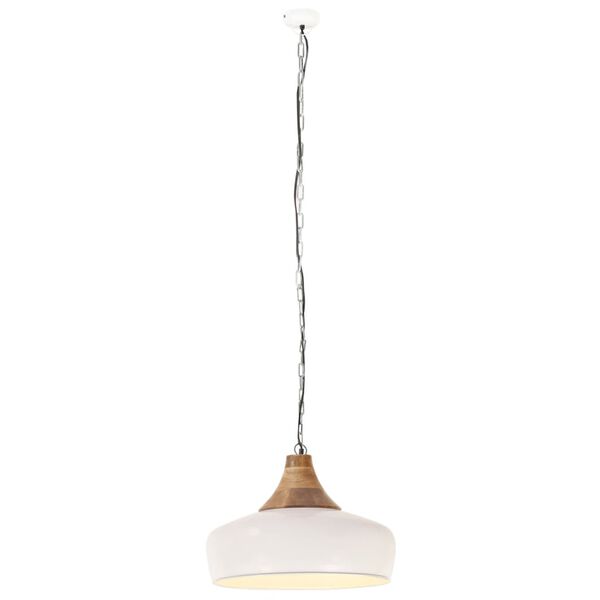 vidaXL Lampadario Industriale Bianco Ferro e Legno Massello 35 cm E27