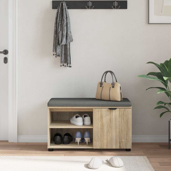 vidaXL Panca per ingresso con cuscino Rovere Sonoma 80 x 38 x 46 cm
