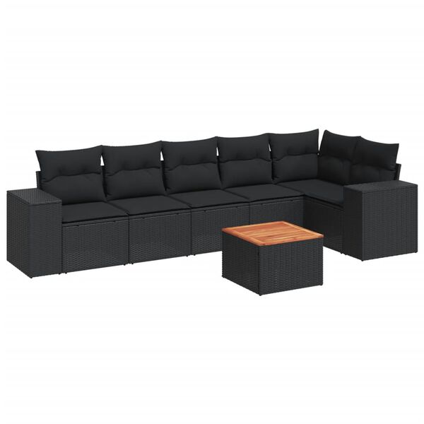vidaXL Set Divani da Giardino con Cuscini 7pz Nero Polyrattan