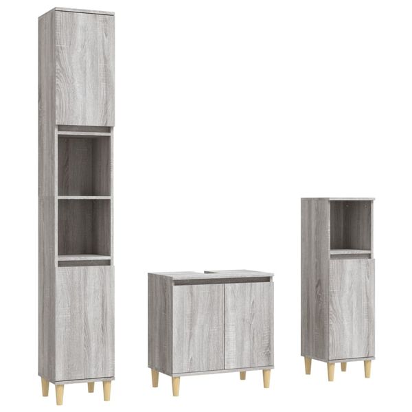 vidaXL Set Mobili da Bagno 3 pz Grigio Sonoma in Legno Multistrato