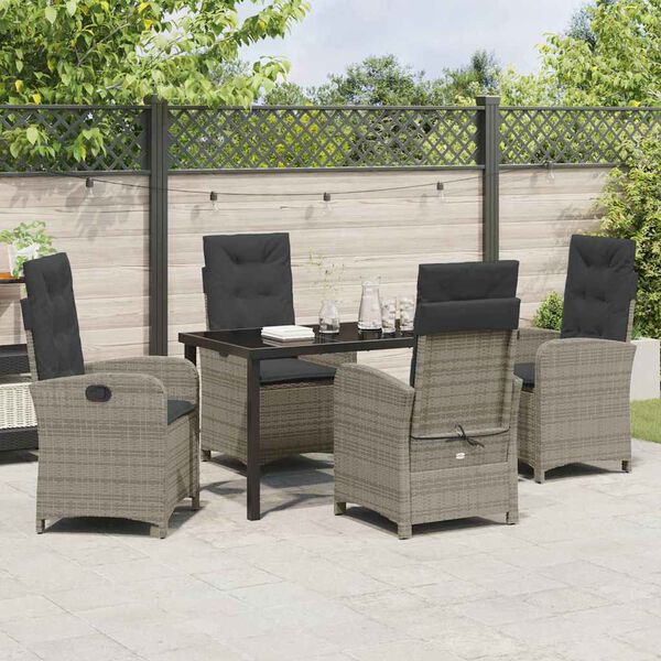 vidaXL Set da Pranzo per Giardino con cuscino 5 pcs Grigio polyrattan