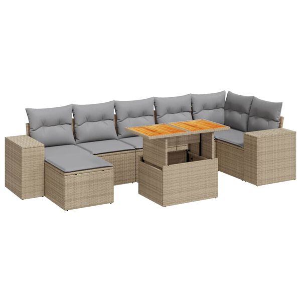 vidaXL Set Divano da Giardino 8 pz con Cuscini Beige in Polyrattan