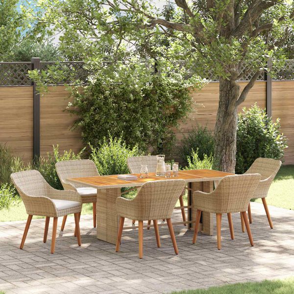 vidaXL Set da Pranzo per Giardino con cuscino 7 pcs Beige polyrattan