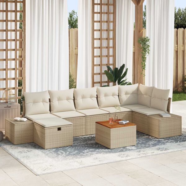 vidaXL Set Divano da Giardino con cuscino 8 pcs Beige polyrattan