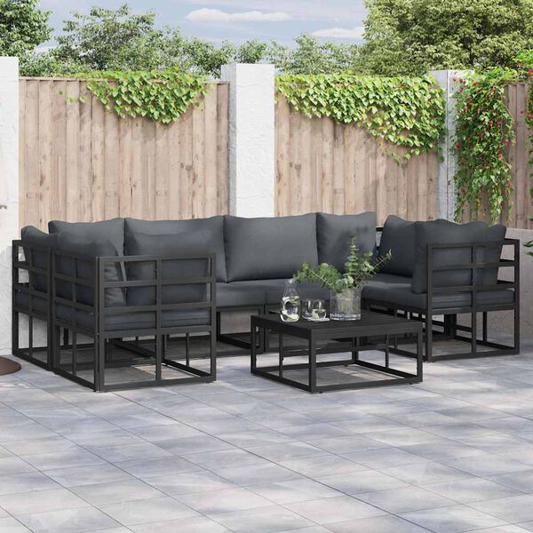 vidaXL Set Divano da Giardino con cuscino 6 pcs Nero Alluminio