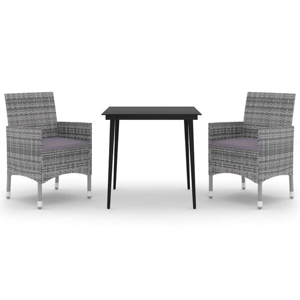 vidaXL Set da Pranzo per Giardino 3 pz con Cuscini Polyrattan e Vetro