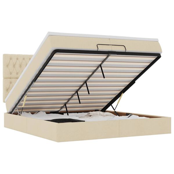 vidaXL Struttura Letto Pouf con Materassi Crema 200x200 cm in Tessuto